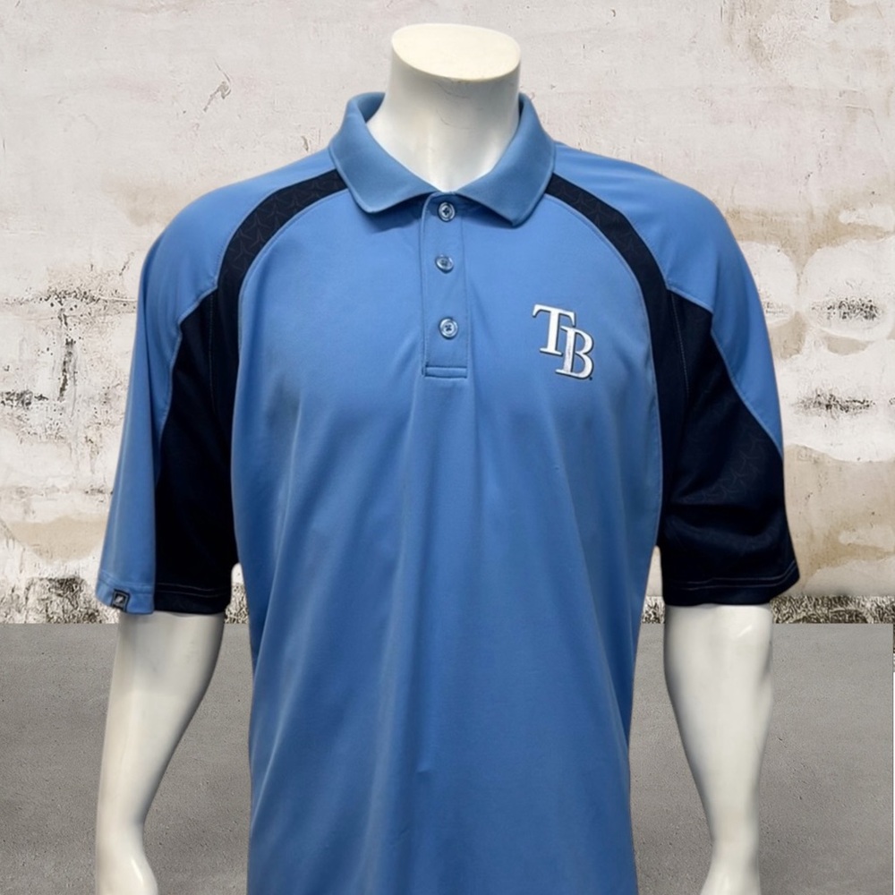 Majestic Tampa Bay Rays MLB Lt Blue-Navy Blue Men's Golf Polo Shirt 2XL XXL 2X